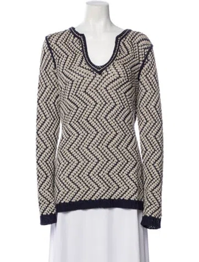 Pre-owned Tory Burch Printed V-neck Sweater