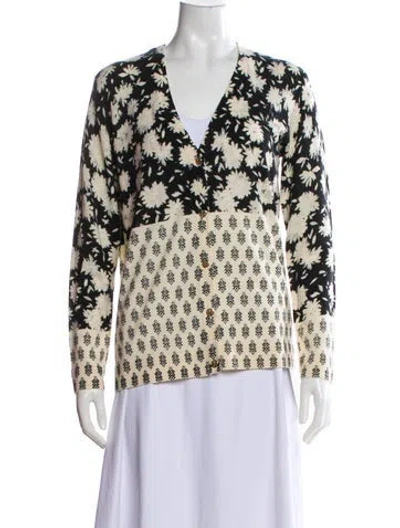 Pre-owned Tory Burch Printed V-neck Sweater In Multi