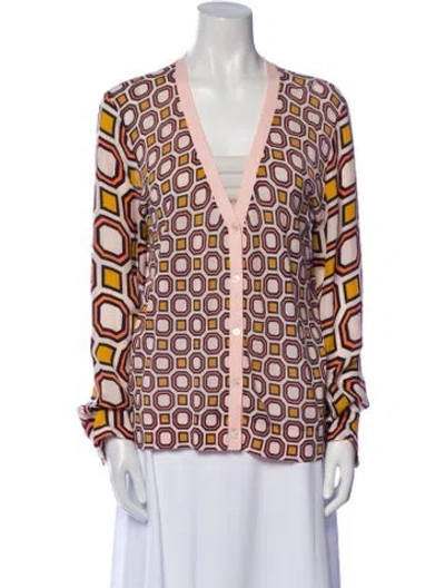 Pre-owned Tory Burch Printed V-neck Sweater In Neutral