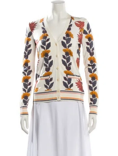 Pre-owned Tory Burch Printed V-neck Sweater In Neutral