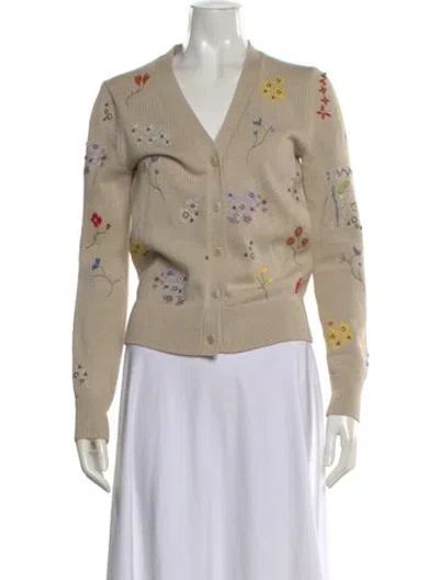 Pre-owned Tory Burch Printed V-neck Sweater In Neutral