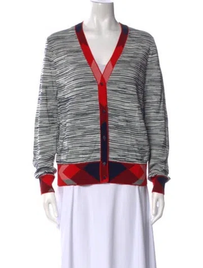 Pre-owned Tory Burch Printed V-neck Sweater In Red