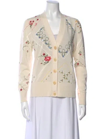 Pre-owned Tory Burch Printed V-neck Sweater W/ Tags In Neutral