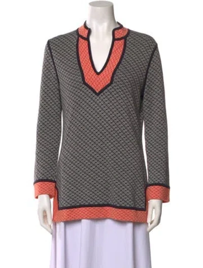 Pre-owned Tory Burch Printed V-neck Sweatshirt In Blue