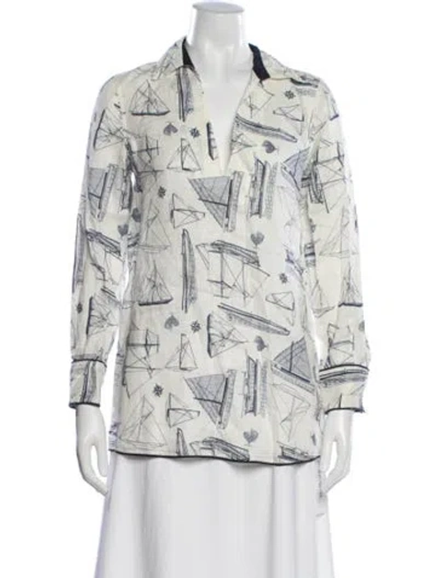 Pre-owned Tory Burch Printed V-neck Top In Multicolor