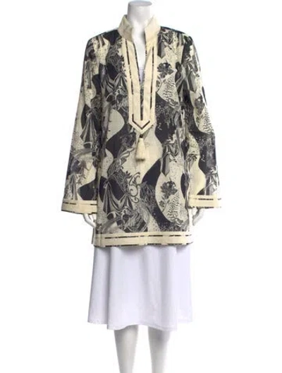 Pre-owned Tory Burch Printed V-neck Tunic In Black