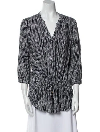 Pre-owned Tory Burch Printed V-neck Tunic In Blue