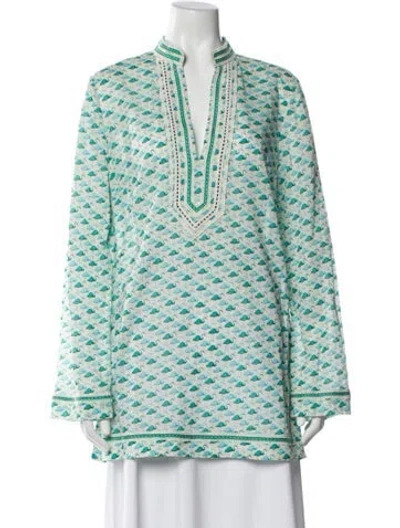 Pre-owned Tory Burch Printed V-neck Tunic In Blue