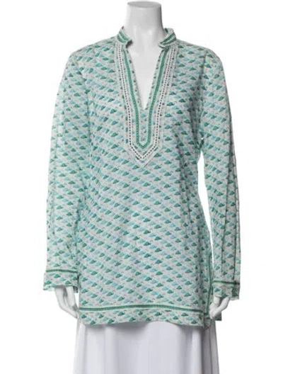Pre-owned Tory Burch Printed V-neck Tunic In Blue