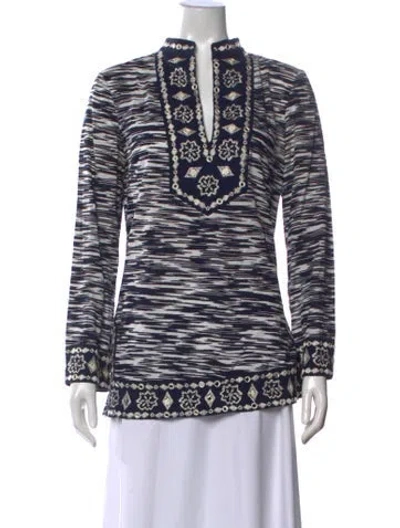 Pre-owned Tory Burch Printed V-neck Tunic In Blue