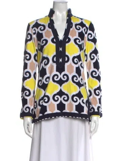 Pre-owned Tory Burch Printed V-neck Tunic In Blue
