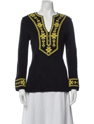 Pre-owned Tory Burch Printed V-neck Tunic In Blue