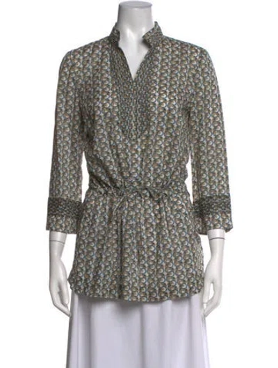 Pre-owned Tory Burch Printed V-neck Tunic In Blue