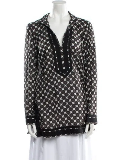 Pre-owned Tory Burch Printed V-neck Tunic In Brown