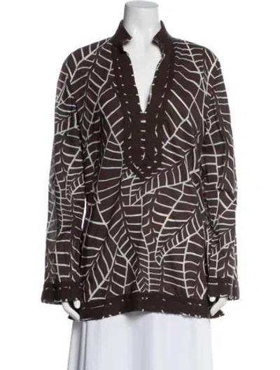 Pre-owned Tory Burch Printed V-neck Tunic In Brown