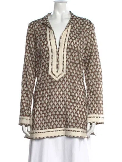 Pre-owned Tory Burch Printed V-neck Tunic In Brown