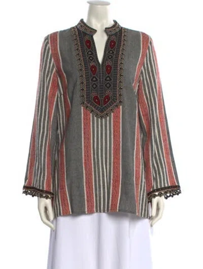 Pre-owned Tory Burch Printed V-neck Tunic In Gray