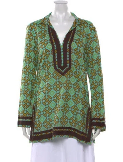 Pre-owned Tory Burch Printed V-neck Tunic In Green