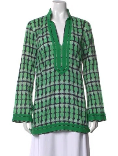Pre-owned Tory Burch Printed V-neck Tunic In Multi