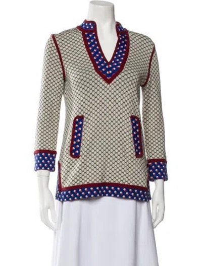 Pre-owned Tory Burch Printed V-neck Tunic In Neutral