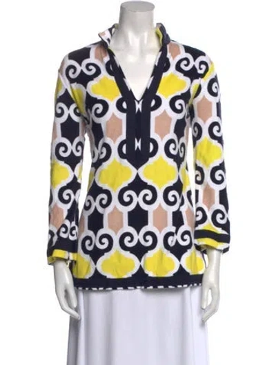 Pre-owned Tory Burch Printed V-neck Tunic In Neutral