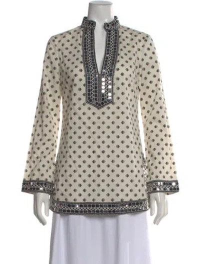 Pre-owned Tory Burch Printed V-neck Tunic In Neutrals