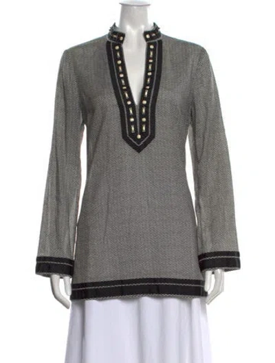 Pre-owned Tory Burch Printed V-neck Tunic In Neutrals