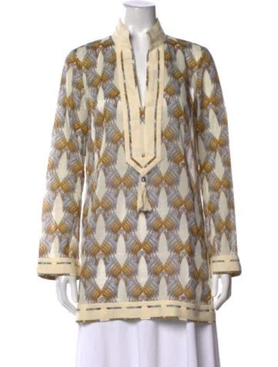 Pre-owned Tory Burch Printed V-neck Tunic In Neutrals