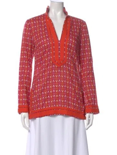 Pre-owned Tory Burch Printed V-neck Tunic In Orange