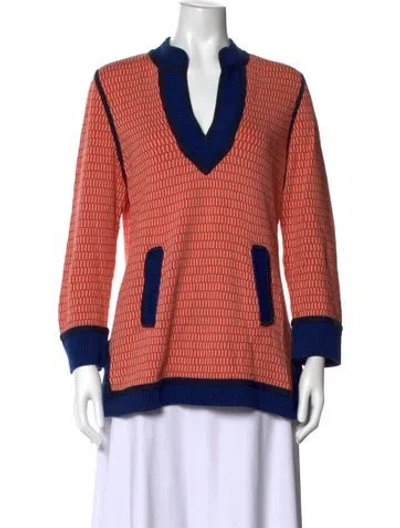 Pre-owned Tory Burch Printed V-neck Tunic In Orange