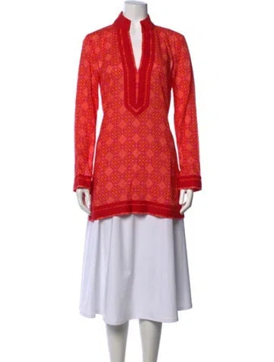 Pre-owned Tory Burch Printed V-neck Tunic In Orange
