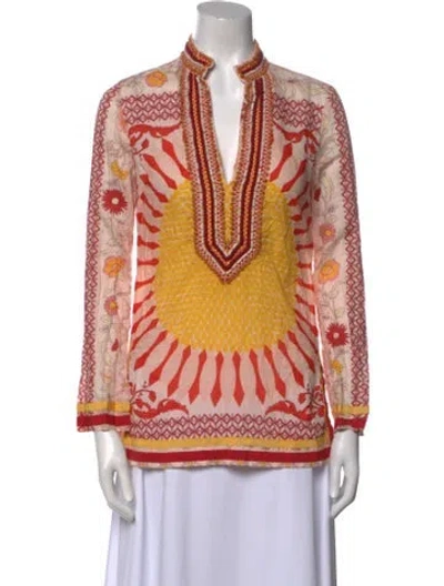 Pre-owned Tory Burch Printed V-neck Tunic In Pink