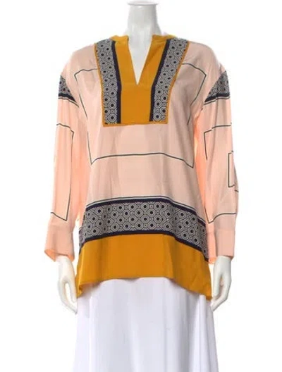 Pre-owned Tory Burch Printed V-neck Tunic In Pink