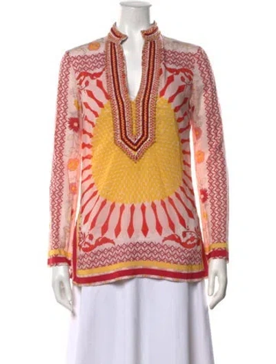 Pre-owned Tory Burch Printed V-neck Tunic In Pink