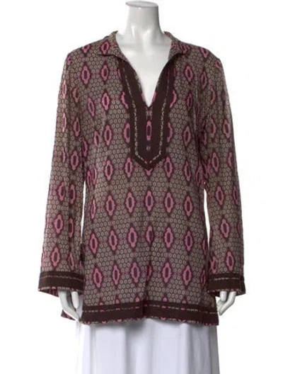 Pre-owned Tory Burch Printed V-neck Tunic In Purple