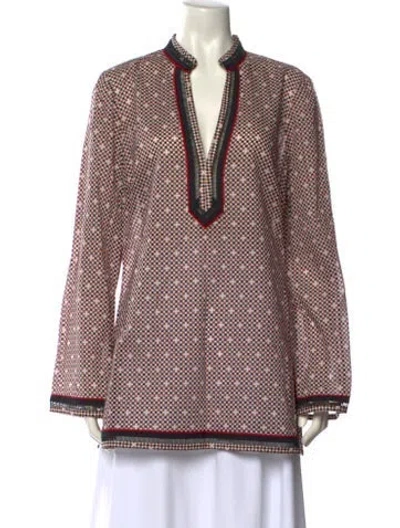 Pre-owned Tory Burch Printed V-neck Tunic In Red