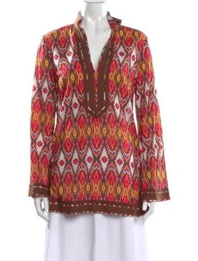 Pre-owned Tory Burch Printed V-neck Tunic In Red