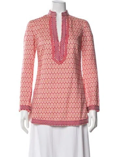 Pre-owned Tory Burch Printed V-neck Tunic In Red