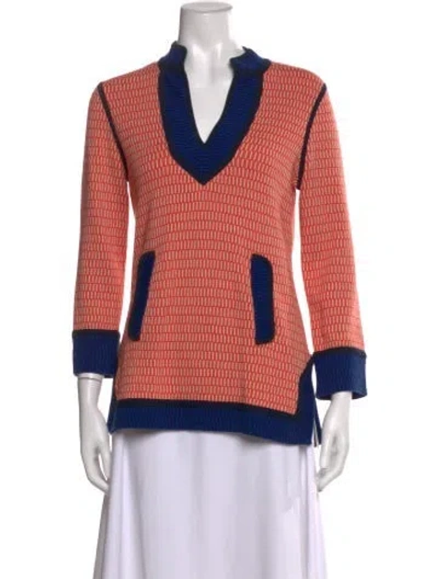 Pre-owned Tory Burch Printed V-neck Tunic In Red
