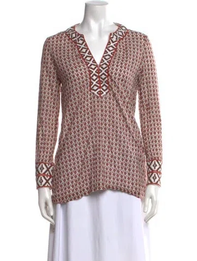 Pre-owned Tory Burch Printed V-neck Tunic In Red