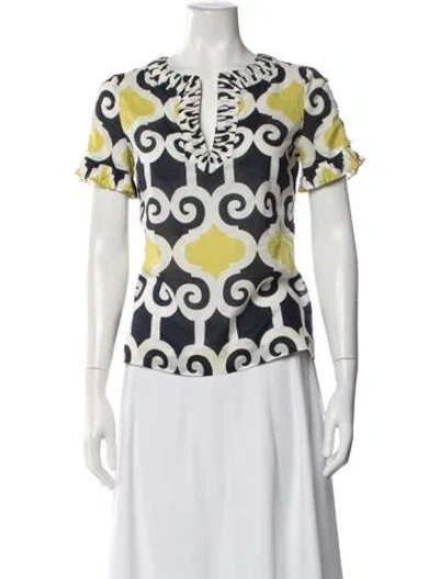 Pre-owned Tory Burch Printed V-neck Tunic In Red