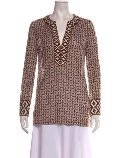 Pre-owned Tory Burch Printed V-neck Tunic In Red