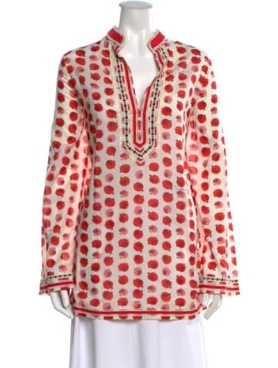 Pre-owned Tory Burch Printed V-neck Tunic W/ Tags In Neutrals