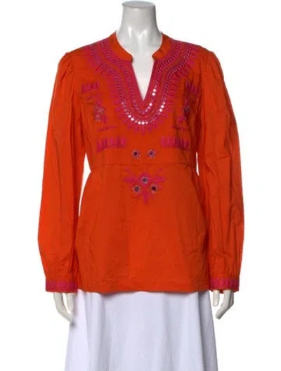 Pre-owned Tory Burch Printed V-neck Tunic W/ Tags In Orange