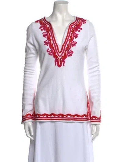 Pre-owned Tory Burch Printed V-neck Tunic In White