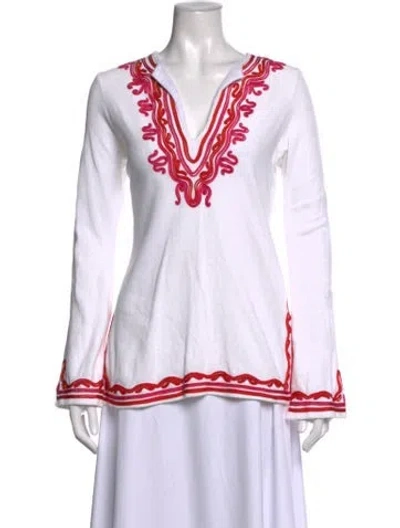 Pre-owned Tory Burch Printed V-neck Tunic In White