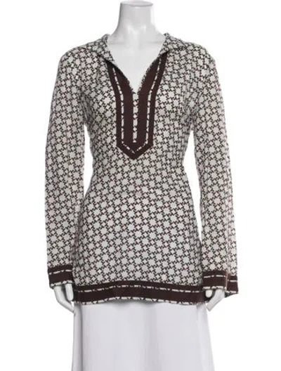 Pre-owned Tory Burch Printed V-neck Tunic In White
