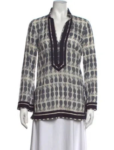 Pre-owned Tory Burch Printed V-neck Tunic In White