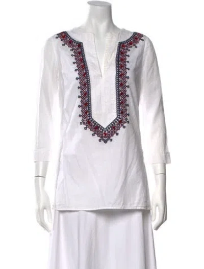 Pre-owned Tory Burch Printed V-neck Tunic In White