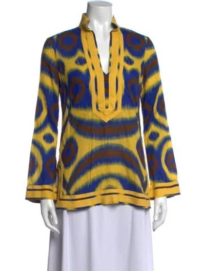 Pre-owned Tory Burch Printed V-neck Tunic In Yellow